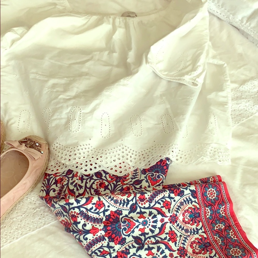 Eyelet white off shoulders top . Loft size L